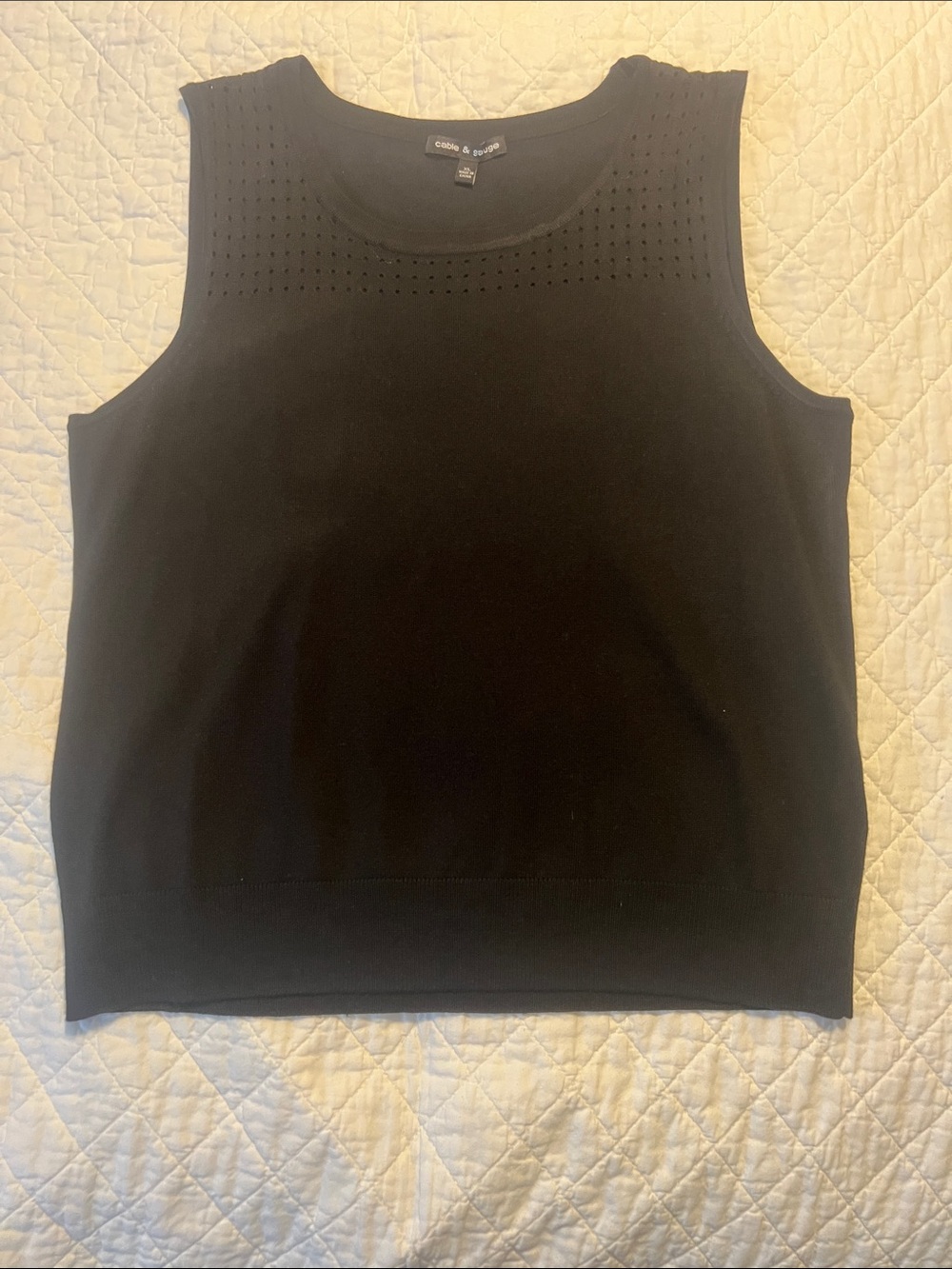 Cable & Gauge Black Sleeveless Knit Tank with Eyelet Yoke